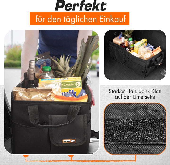 Upgrade4cars Premium Kofferraum Organizer mit Deckel & Klett | Kofferraumtasche Gross, Faltbar & rut