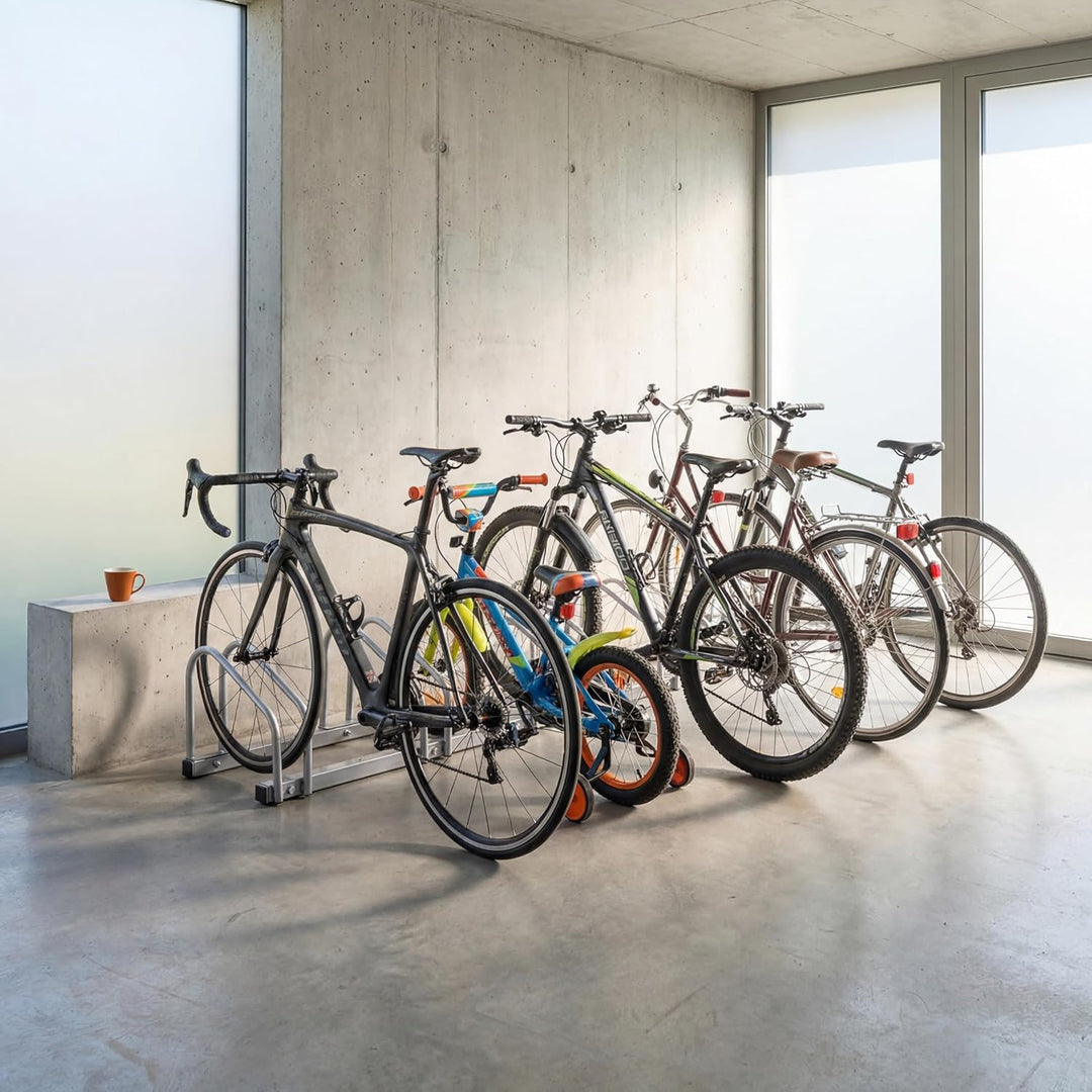 Fahrrad Halterung Boden für 5 Fahrräder – Robuster verzinkter Stahl, Boden &amp; Wandmontage, 30cm Radst
