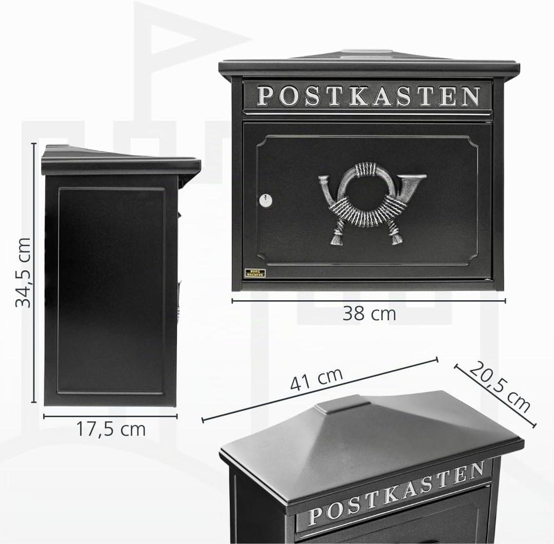 BURG-WÄCHTER Klassischer Briefkasten ohne Zeitungsfach und Namensschild, Verzinkter Stahl, Einwurf-F