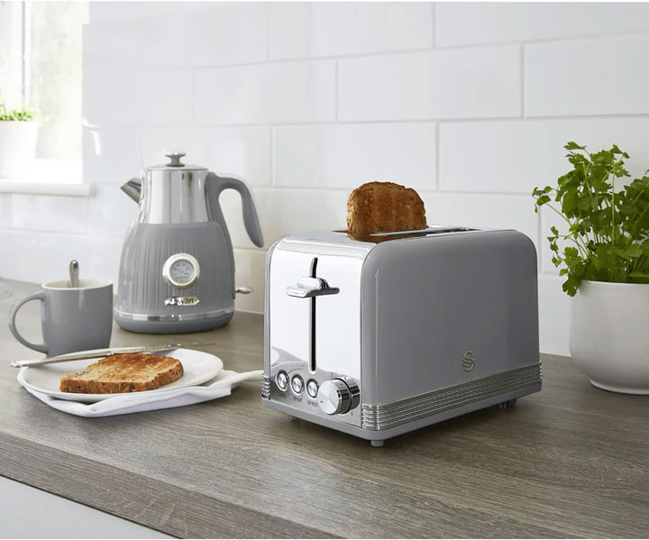 Swan Retro ST19010GRNEU 2-Scheiben-Breitschlitz-Brottoaster, Vintage Design, 3 Funktionen: Auftauen/