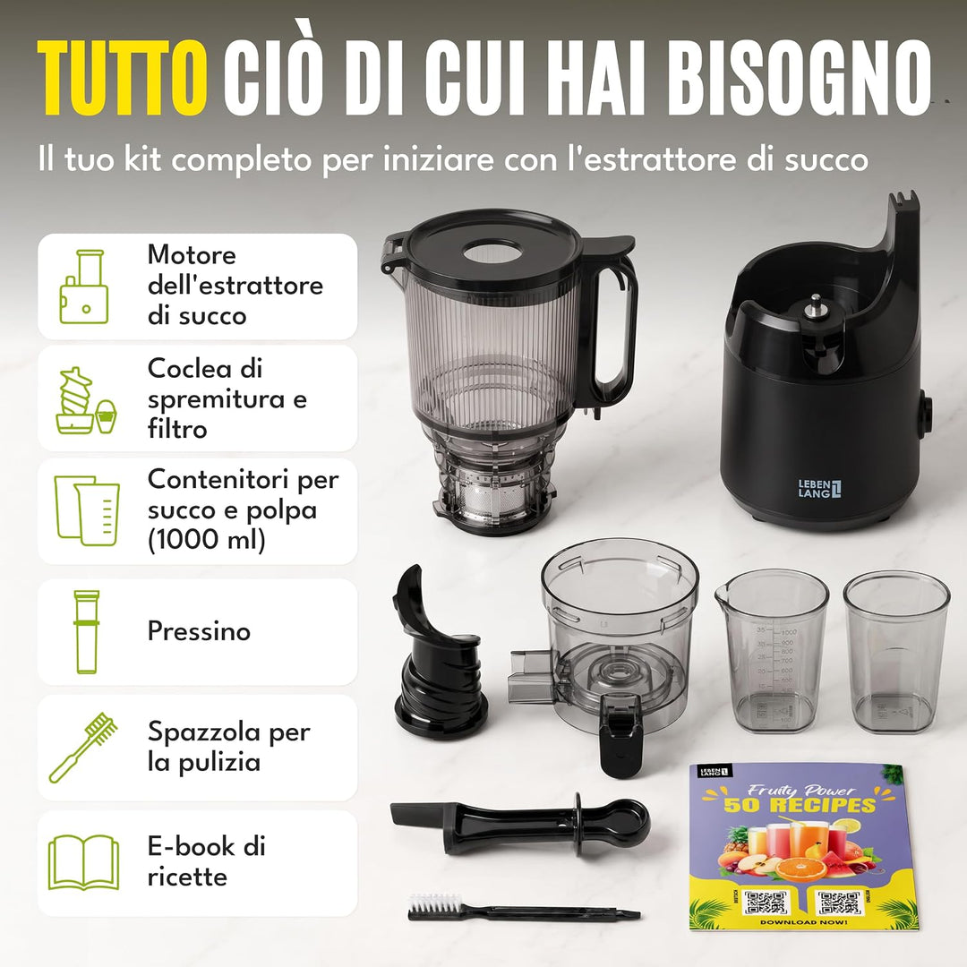 LEBENLANG Entsafter Slow Juicer - Inkl. Rezeptbuch &amp; Grosse 130mm Öffnung I Perfekt für Obst ganze F