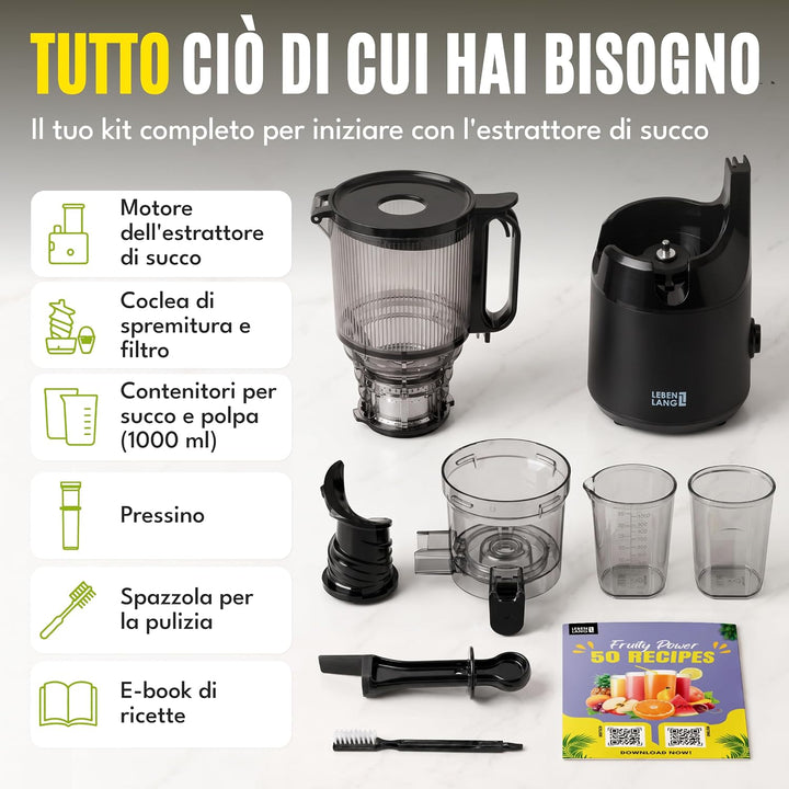 LEBENLANG Entsafter Slow Juicer - Inkl. Rezeptbuch &amp; Grosse 130mm Öffnung I Perfekt für Obst ganze F
