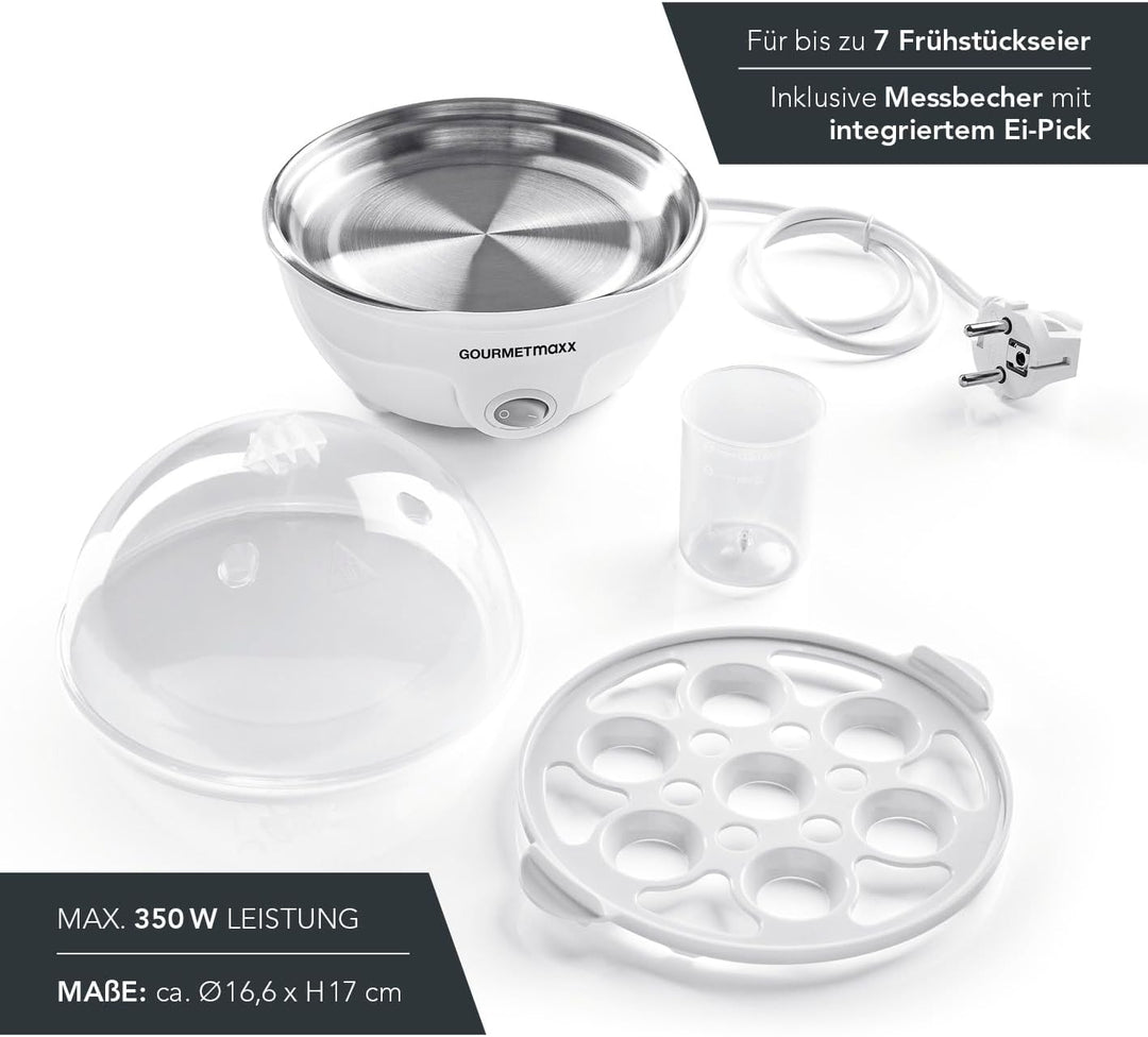 GOURMETmaxx Eierkocher für bis zu 7 Eier | Elektrischer und energiesparender Egg Cooker für individe