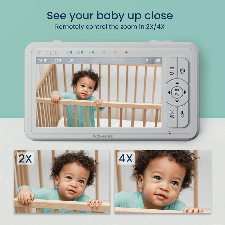 Babysense 5" HD-Babyphone mit Kamera und Audio, Fernbedienung Schwenk- und Neigefunktion, Verstellba