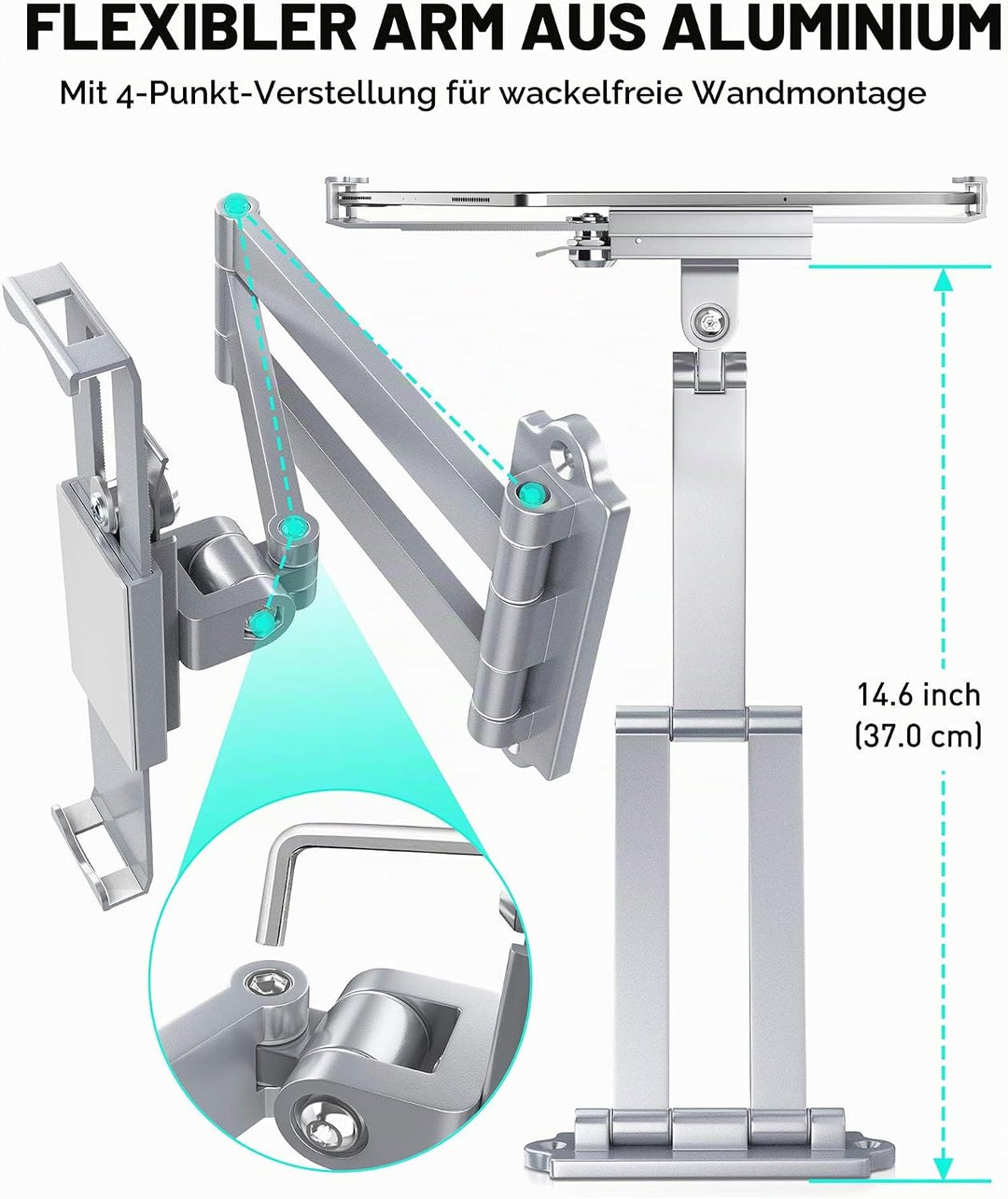 AboveTEK Tablet Wandhalterung iPad Ständer für 7-11Zoll Tablets/iPad/Galaxy Tab/Slate/Fire Tablet Ha