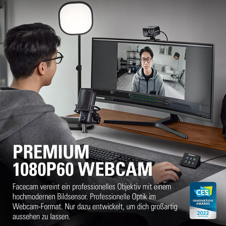 Elgato Facecam - Full-HD-Webcam (1080p60) für Streaming, Gaming, Videokonferenzen, Sony-Sensor, fort