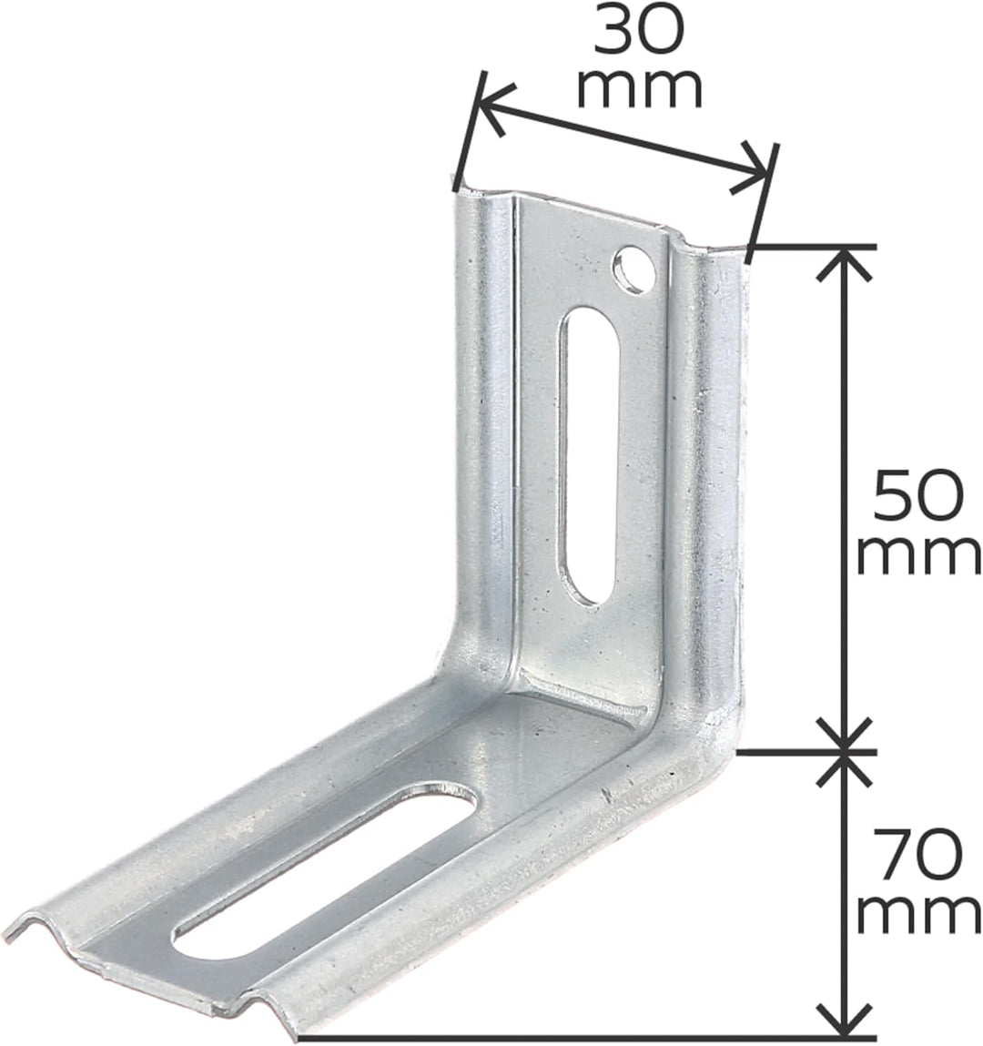 Alberts 866228 Verstellwinkel | 90°-Winkel, geprägt, mit Langloch | sendzimirverzinkt | 70 x 50 x 30