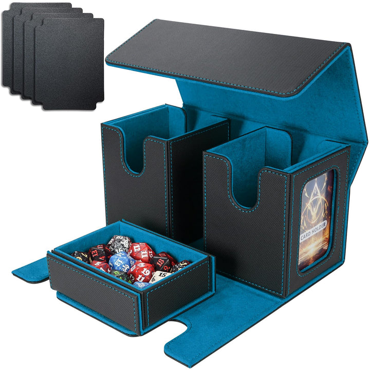 AFIING MTG Commander Kartenbox, 3-in-1 Karten-Aufbewahrungsbox für 200+ doppelt gesleevte Karten, Ma