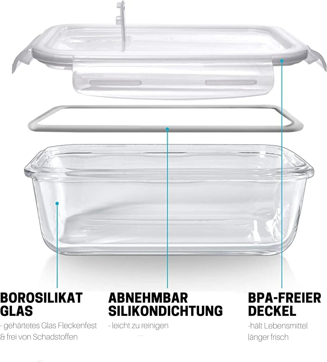 Meal Prep Container aus Glas mit Transparentem Dampfventildeckel – Luftdicht Verschliessbare Frischh