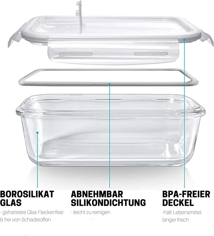 Meal Prep Container aus Glas mit Transparentem Dampfventildeckel – Luftdicht Verschliessbare Frischh