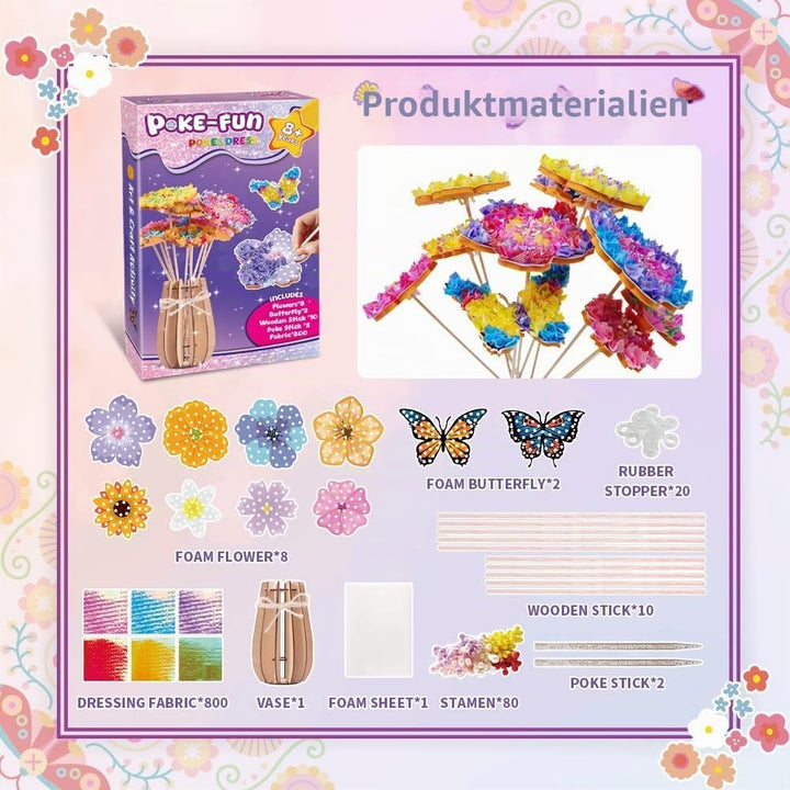 FORESTDREAM Blumen Poke Art Bastelset, DIY Blumenstrauss Basteln mit 8 Blumen und 2 Schmetterlingen,