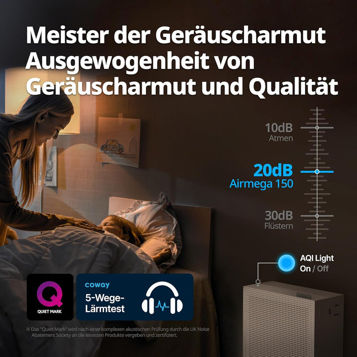 COWAY AIRMEGA 150 Luftreiniger mit GreenHEPA Technologie – Entfernt 99,999% der Partikel bis zu 0,01