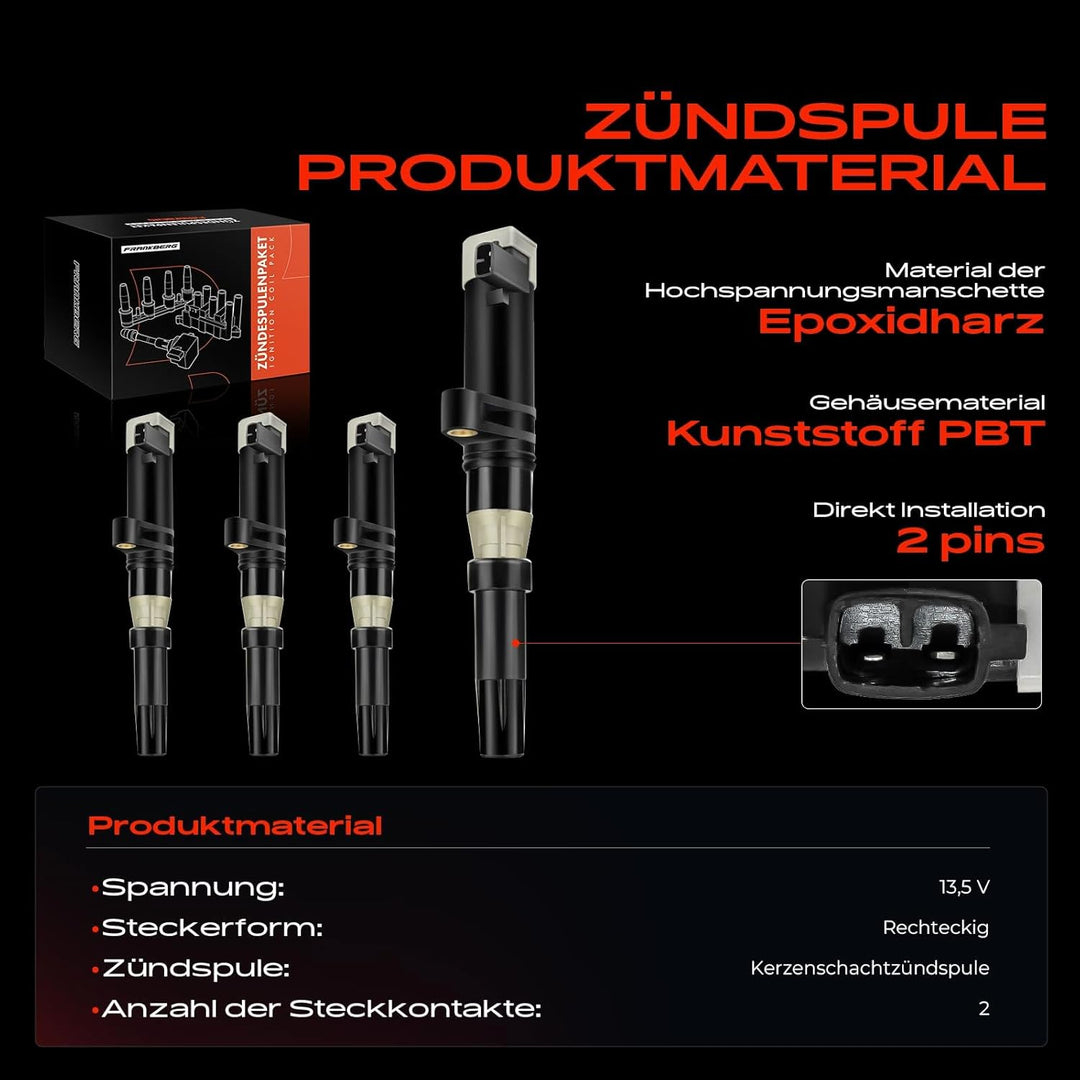 Frankberg 4x Zündspule Zündmodul Kompatibel mit Clio II Clio III Duster Logan Sandero Kubistar Prima