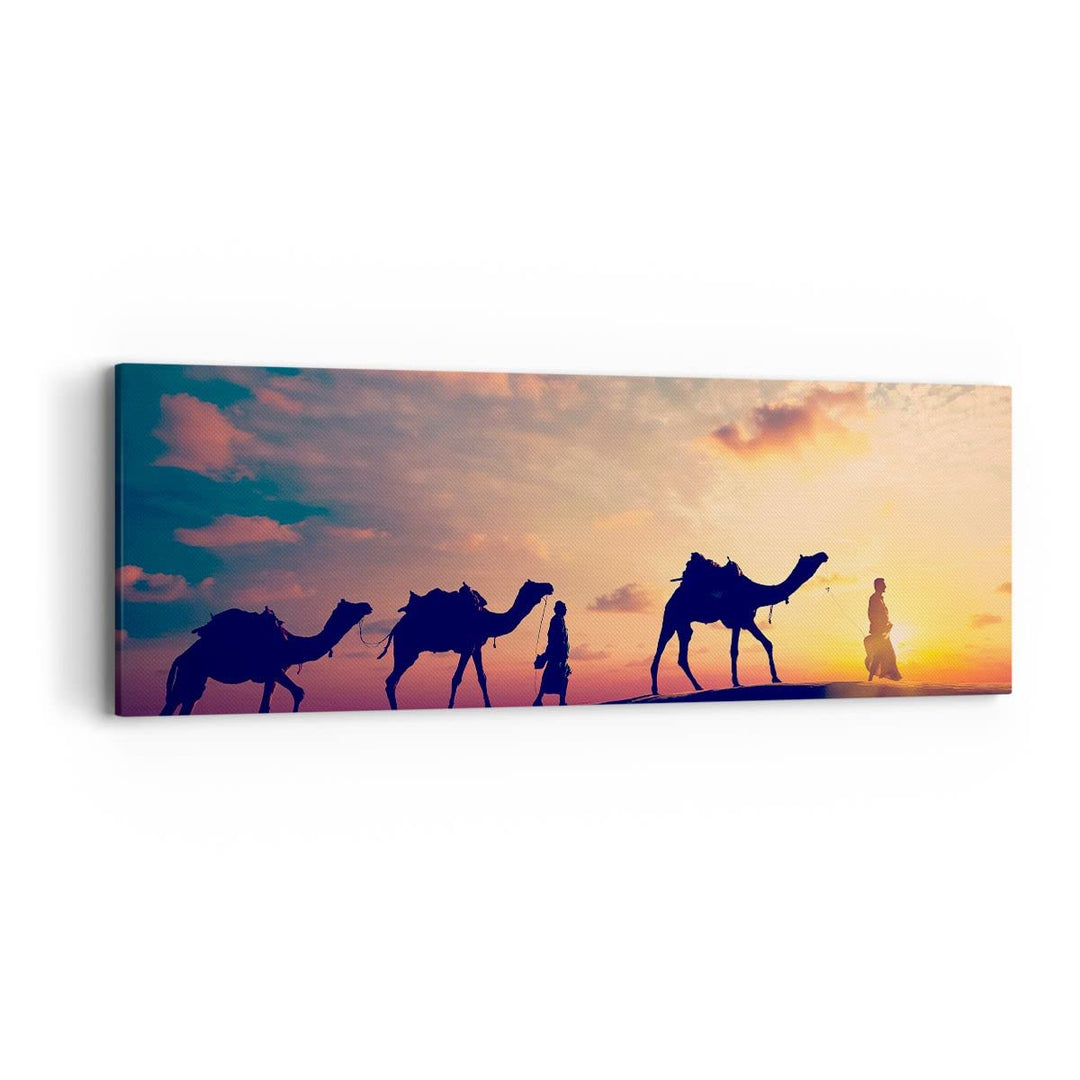 Panorama Bilder auf Leinwand Kamel Wohnwagen Leinwandbild mit Rahmen 90x30cm Wandbilder Dekoration W