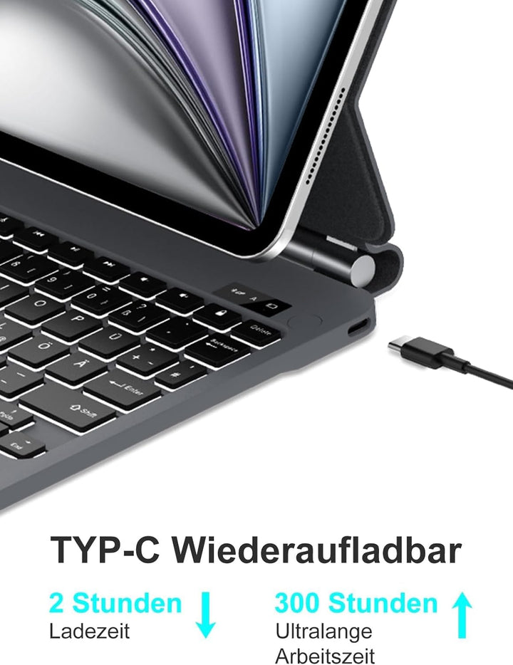 NEW VISION Magic Keyboard iPad Air 11 Zoll (M4/M3/M2) 2026/2025/2024, Tastatur für Pro 11 Zoll 4./3.