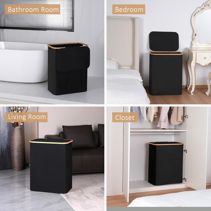 iEGrow Grosser Wäschekorb mit Deckel 150L, Wäschesammler 2 Fächer mit Herausnehmbaren und Waschbaren