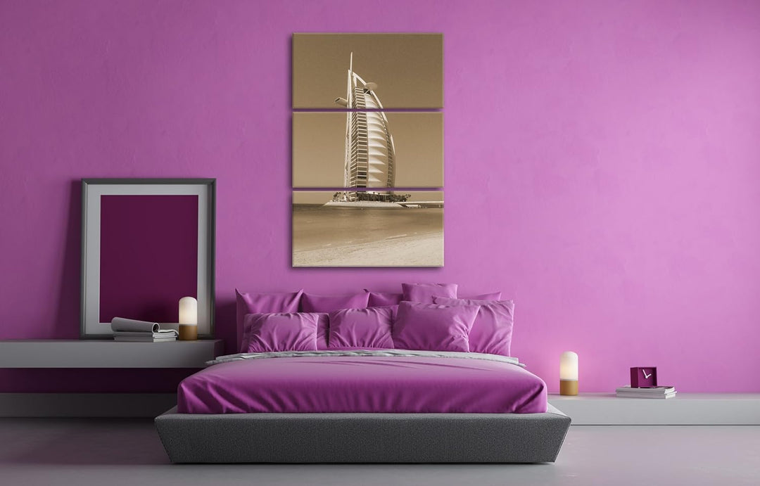 deyoli gigantisches Gebäude in Dubai Format: 3-teilig 120x80 Effekt: Sepia als Leinwandbild, Motiv f
