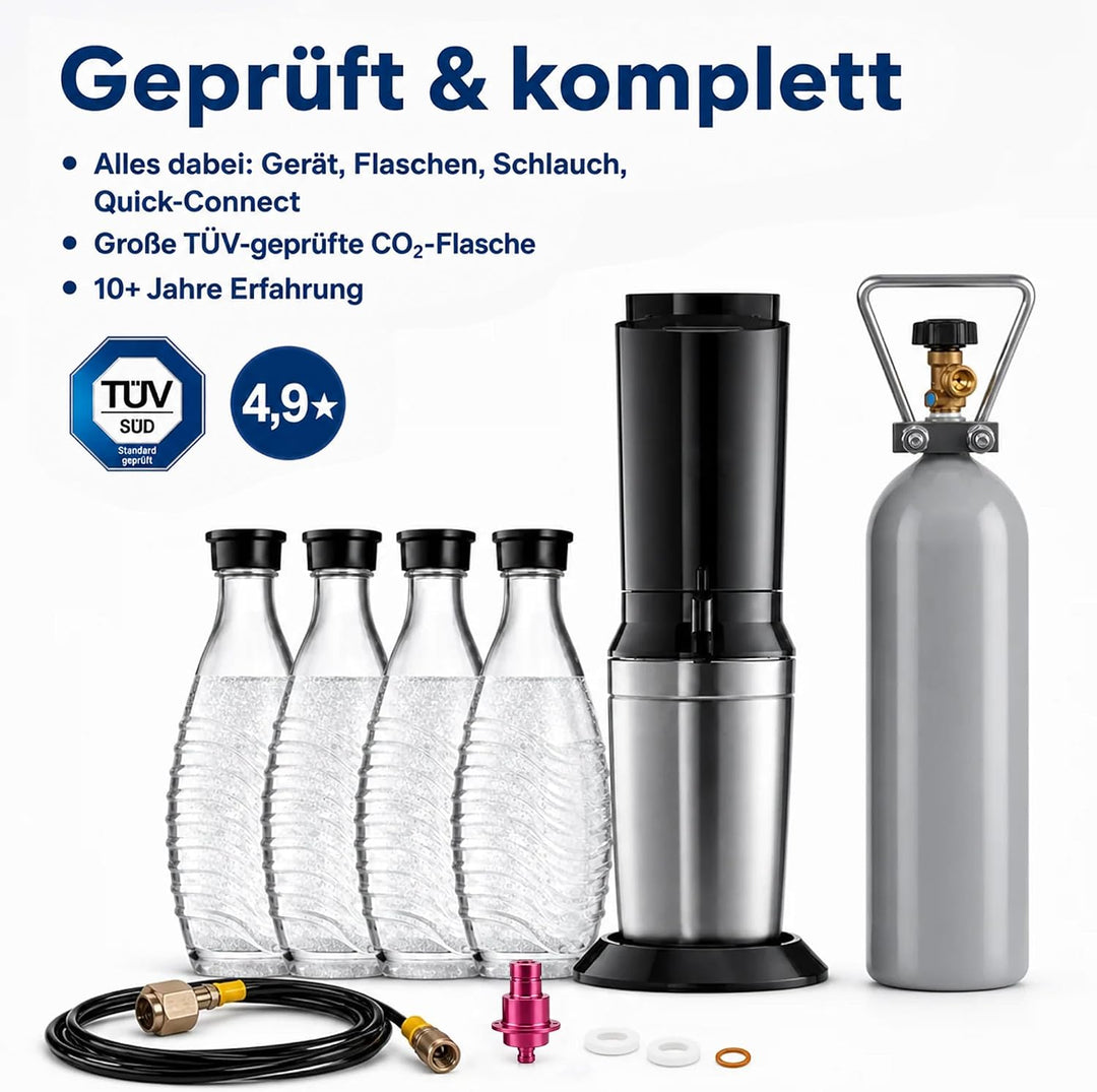 Wassersprudler Crystal Spar-Set mit 2kg CO2 | Flasche 400L statt 60 L, optimal für Familien und Büro