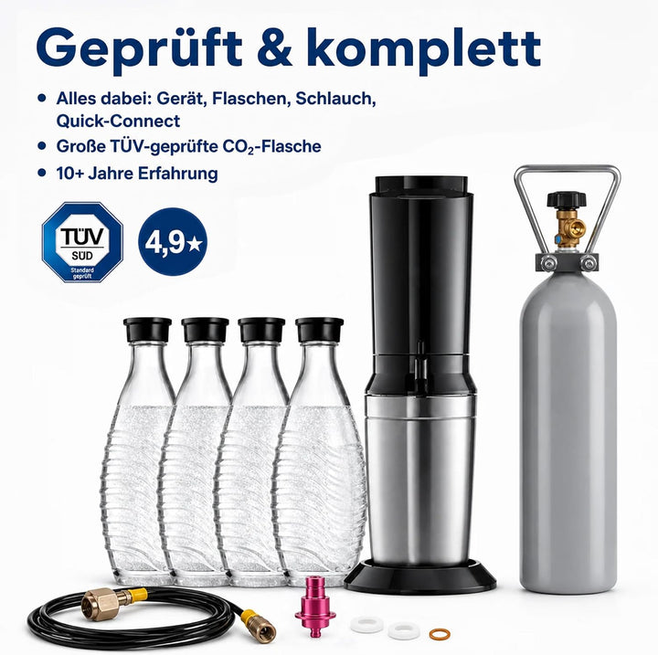 Wassersprudler Crystal Spar-Set mit 2kg CO2 | Flasche 400L statt 60 L, optimal für Familien und Büro