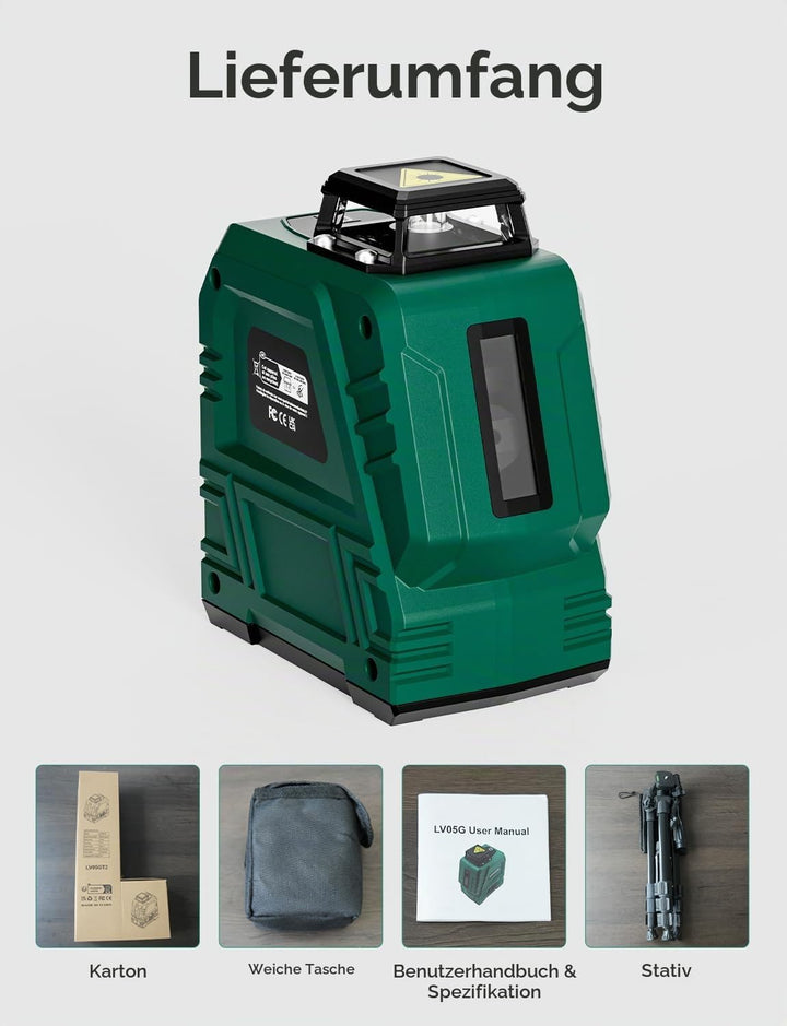 Laser-Wasserwaage mit 1,2m-Stativ, RockSeed 1x360° Horizontal und 1x150° Vertikal Grüner Linie Selbs