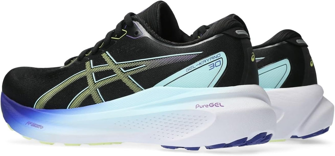 ASICS Kayano 30 Mann Laufschuhe Blau Weiss 38 EU Black Glow Yellow, 38 EU Black Glow Yellow