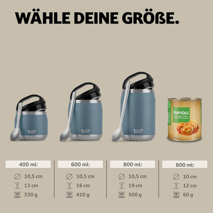 Campo Libre.® Lotta, Thermobehälter für Essen, Edelstahl Thermobecher Essen mit Löffel, Warmhaltebeh