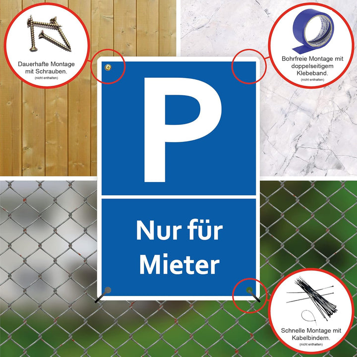 5 Stück Nur für Mieter Parkplatzschild Schild 20 x 30 cm aus stabiler PVC Hartschaumplatte 3mm mit U