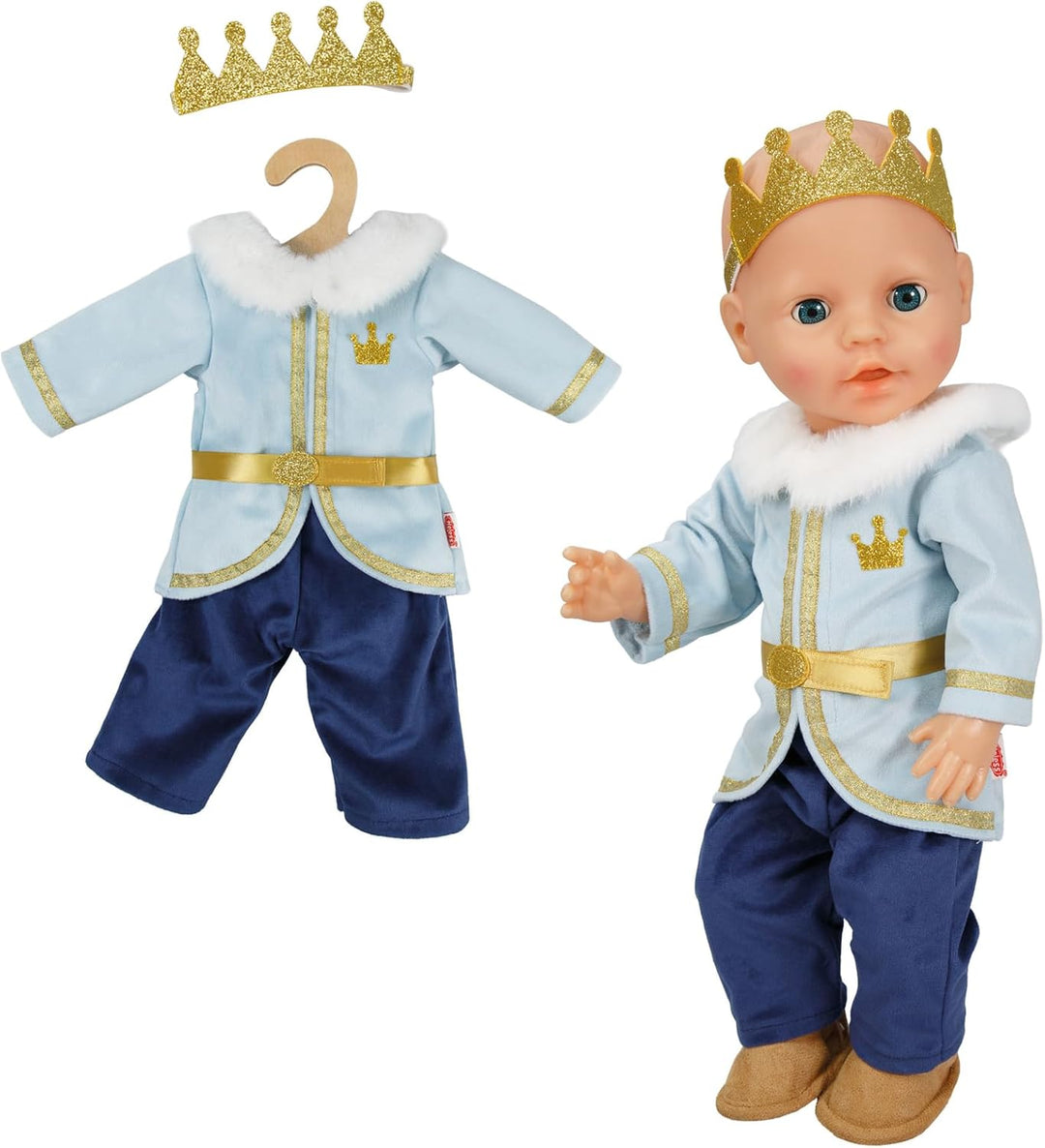 Heless 1685 - Puppenoutfit Prinz Luka in Blau und Gold, mit Krone und Plüsch-Kragen, für Puppen der