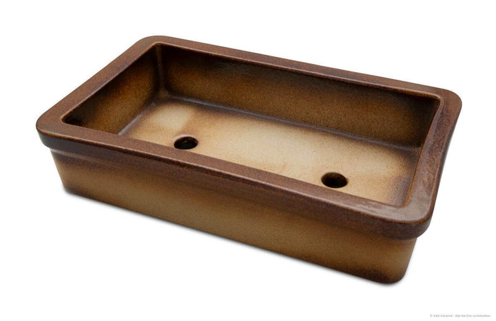 K&K Keramik Orginal Bonsaischale viereckig 29x18x7 frostsicher braun-glänzend, Braun