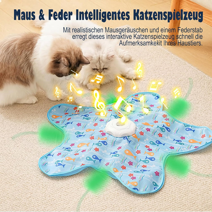 Interaktives Katzenspielzeug für Wohnungskatzen mit 2 beweglichen Federn, Erwachsene & Kitten, autom