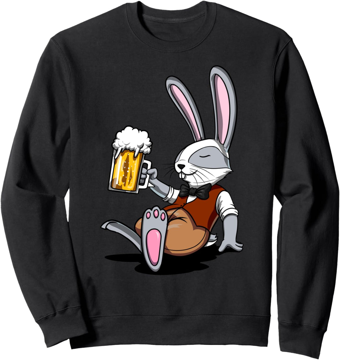 Hase Kaninchen Bier Trinken Party Feier Dammen Männer Sweatshirt