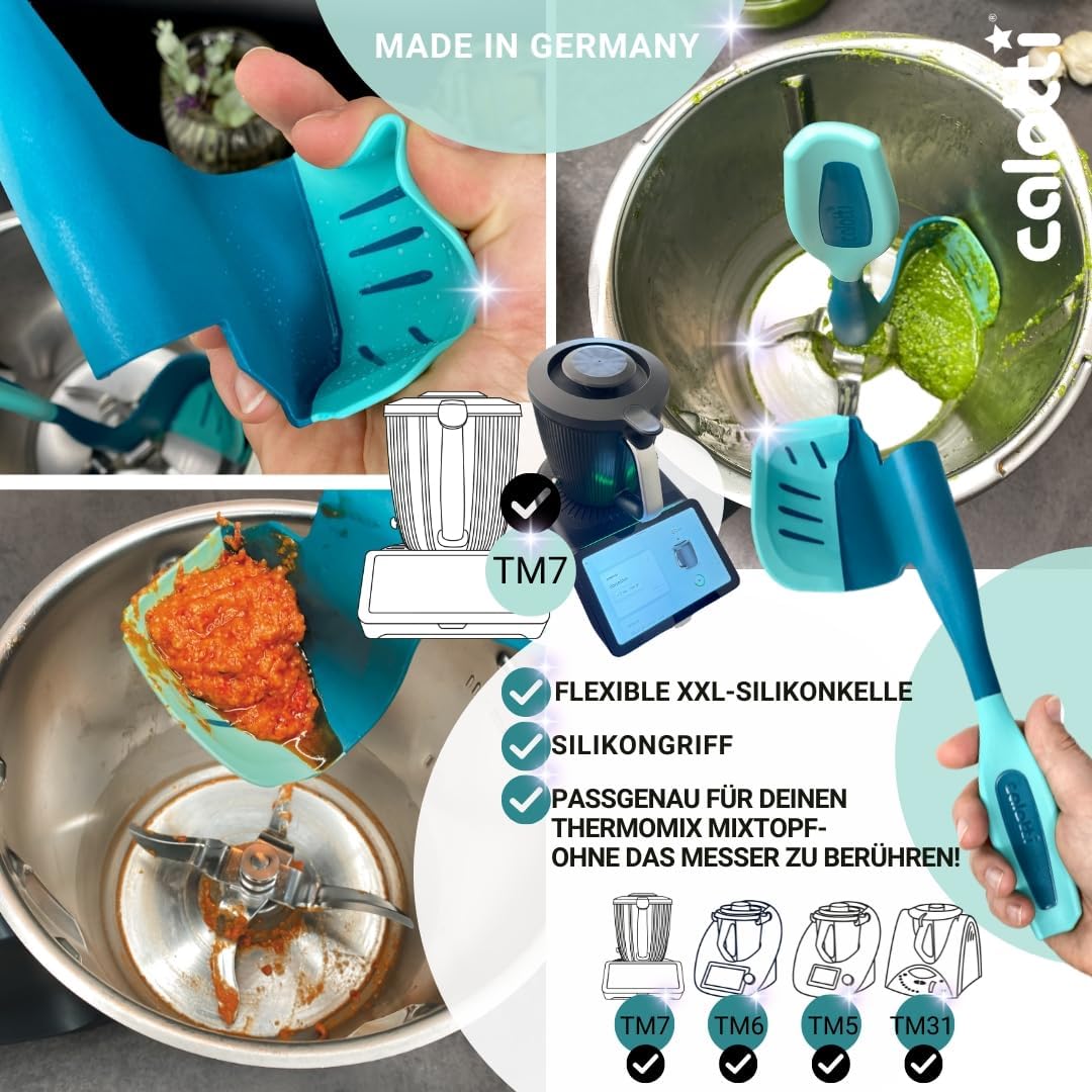 Calotti® Drehkellenspatel Silikon +, für Thermomix® TM6®,TM5® und TM31®. Einfaches Aufnehmen von Mix