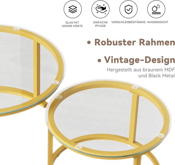 Hawthyhome Runde Beistelltisch 2er Set, Moderner Wohnzimmertisch, Couchtische Set Satztische für Woh
