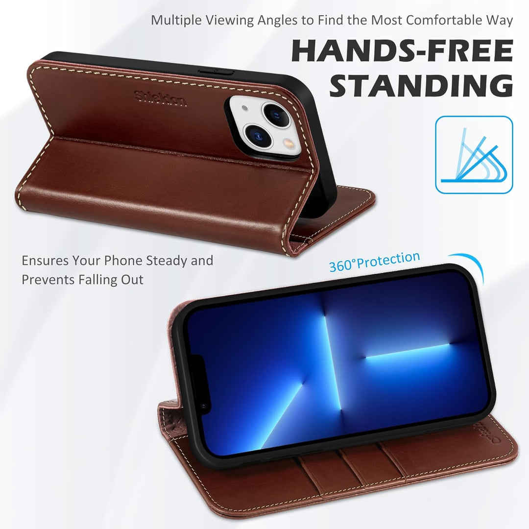 SHIELDON Hülle für iPhone 13 5G Schutzhülle [Echtleder] [RFID-Sperre] [Lifetime Garantie] [Kartenfac