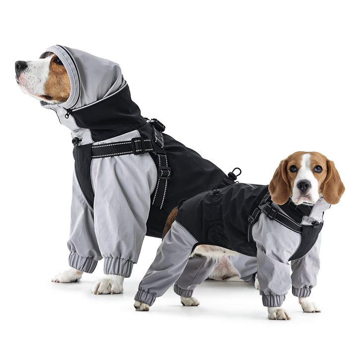 IECOii Regenmantel Hund wasserdicht Full-Body 4-Leg mit versteckter Kapuze,Reissverschluss und Built