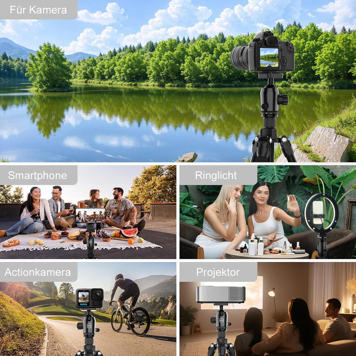 GEEKOTO 77”Kamera Stativ, DSLR Camera Tripod Aluminum Reisestativ mit Einbeinstativ und 360° Panoram