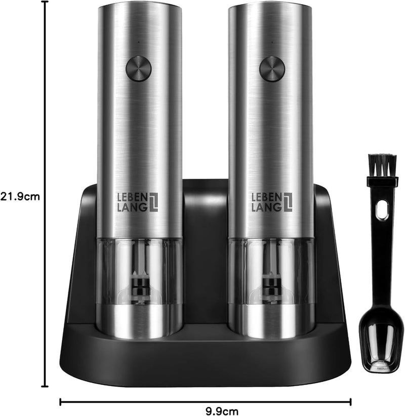 LEBENLANG Salz und Pfeffermühle Elektrisch - Wiederaufladbar & Viel Zubehör I Batterie Set I Pfeffer