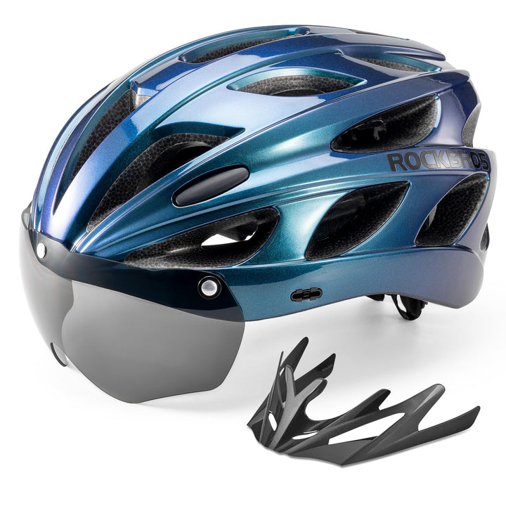 ROCKBROS Fahrradhelm MTB Rennrad Radhelm Integriert mit Abnehmbaren Magnet Brillen Visier Grösse Ver