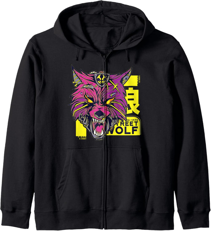 Cyberpunk Wolf Illustration - Vaporwave Retro Retrowave 80s Kapuzenjacke