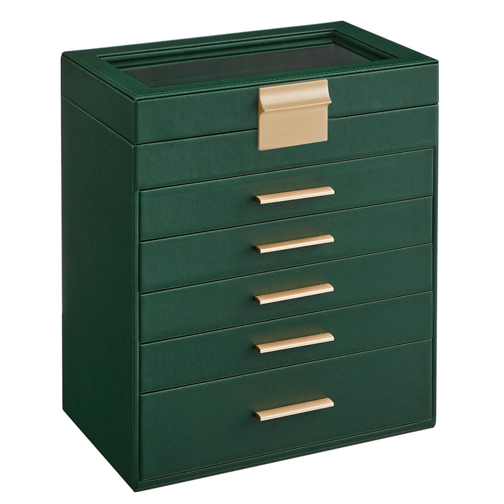 SONGMICS Schmuckkästchen, Schmuckkasten mit 6 Ebenen, Schmuckbox mit Glasdeckel, 5 Schubladen, für S