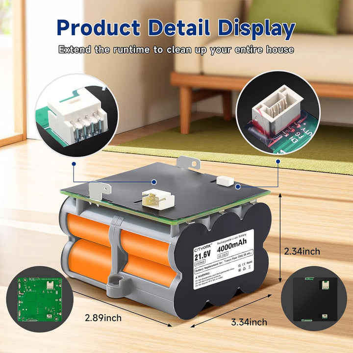 CITYORK 21.6 V 4000mAh Ersatz Akku kompatibel mit Tineco Floor ONE S5/S5 PRO 2/Floor ONE S5 Smart/S5