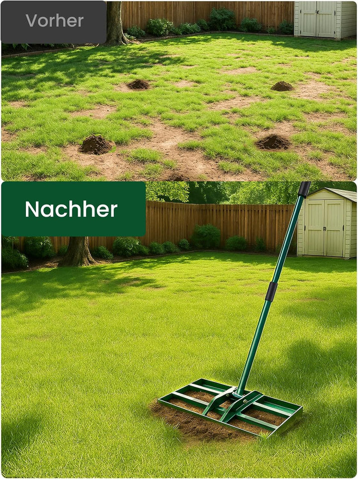 Lawn Levelling Rake 75 x 25 x 190cm, Rasenrechen Garden Grass Squeegee Sand Rakel Tool Scarifier wit
