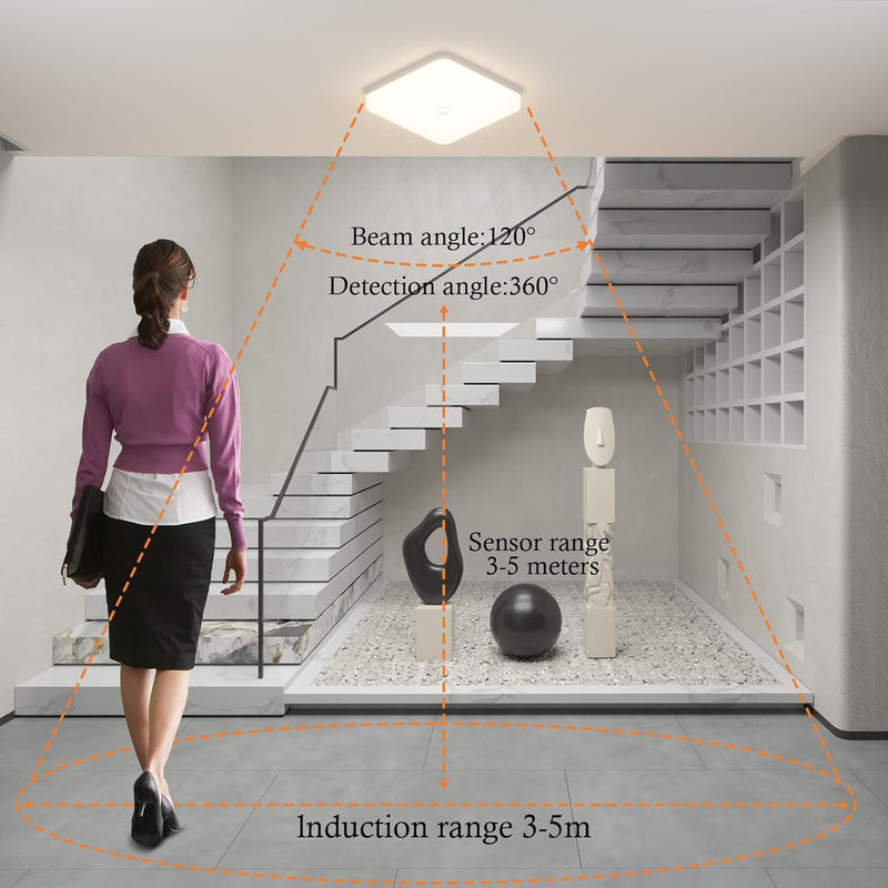 Klighten LED Deckenlampe mit Bewegungssensor, 3000K warmweiss, 36W 3240LM, Φ23cm, moderne Deckenleuc