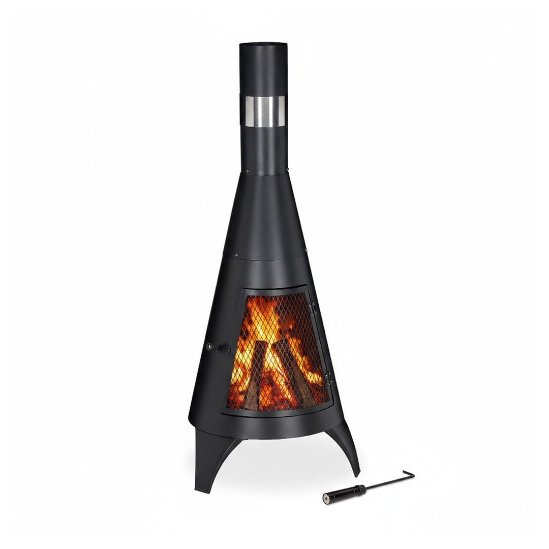 Relaxdays Terrassenofen mit Funkenschutz Tür, dekorative Feuerstelle für Holz, Gartenofen, HxD: 120x