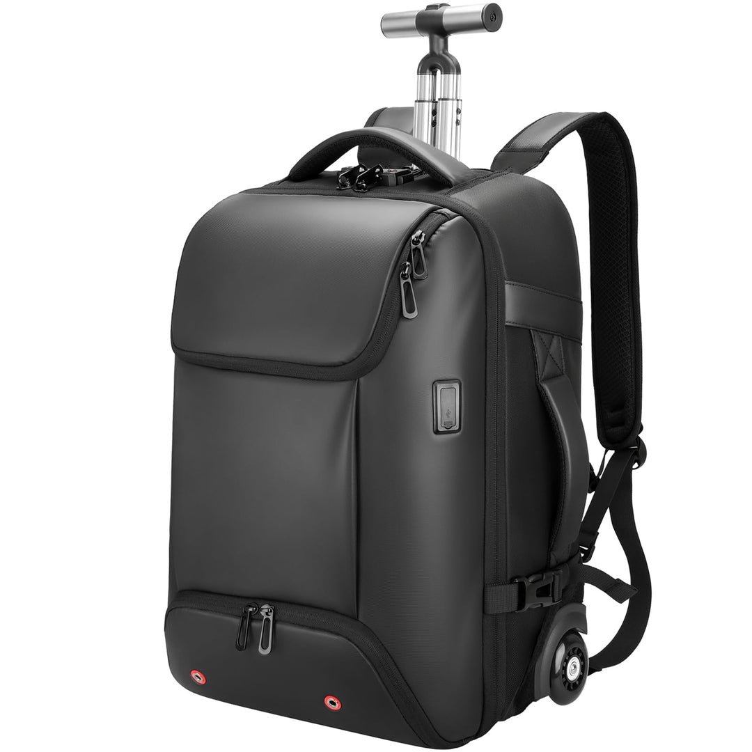 Reiserucksack mit rollen,17 Zoll Laptop trolley rucksack, Wasserfester Handgepäck-Rucksack mit USB-C