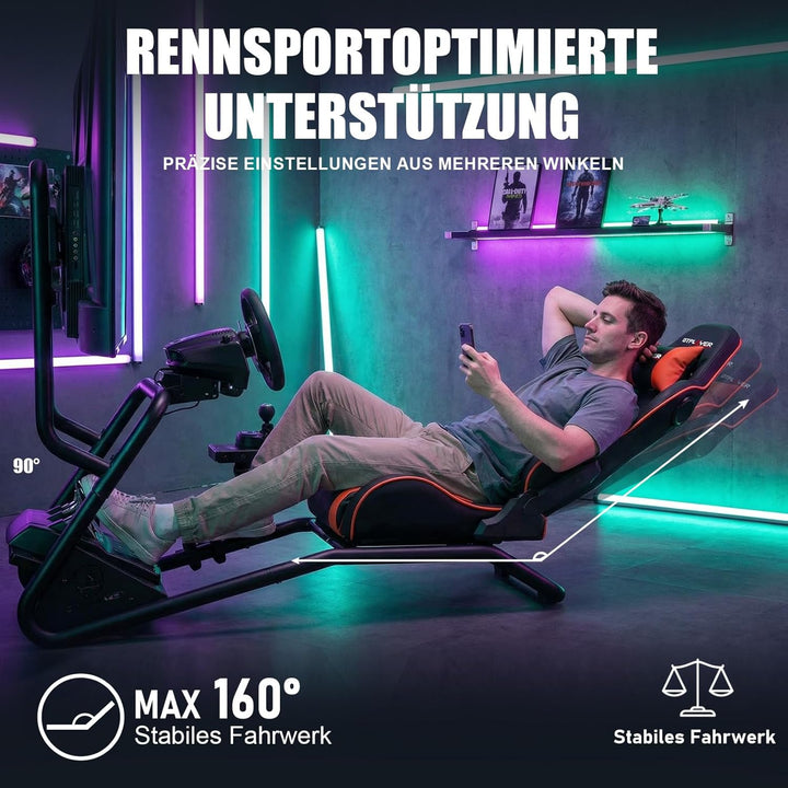 GTPLAYER Simulator Cockpit,Rennsimulator lenkradständer mit 3D-Stereo-Lautsprechern, Monitorhalterun