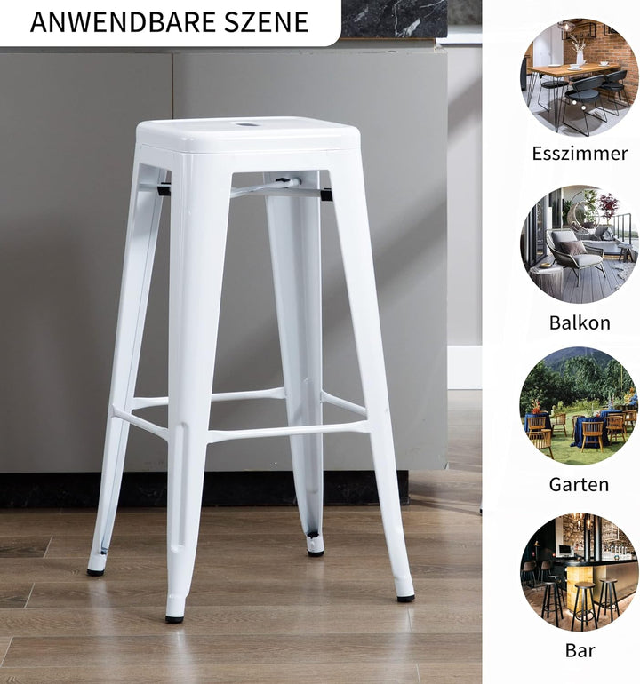 Duhome Barstuhl Eisen Barhocker, Sitzhöhe 76cm Tresenhocker, Stapelbar Metall Bistrohocker mit Fusss