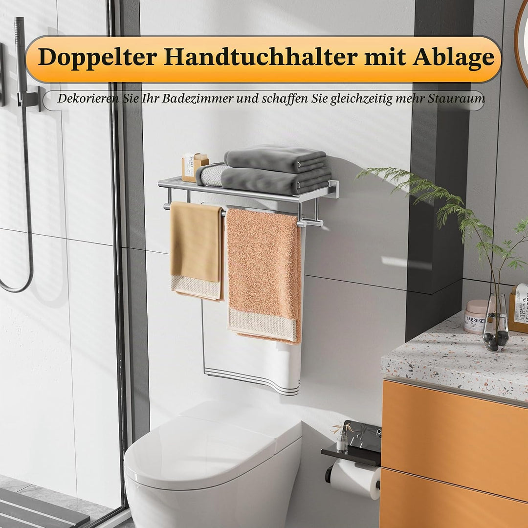 SAYAYO Handtuchhalter Wand 50cm Gästehandtuchhalter mit Ablage Handtuchhalter Edelstahl Gebürstet Ha