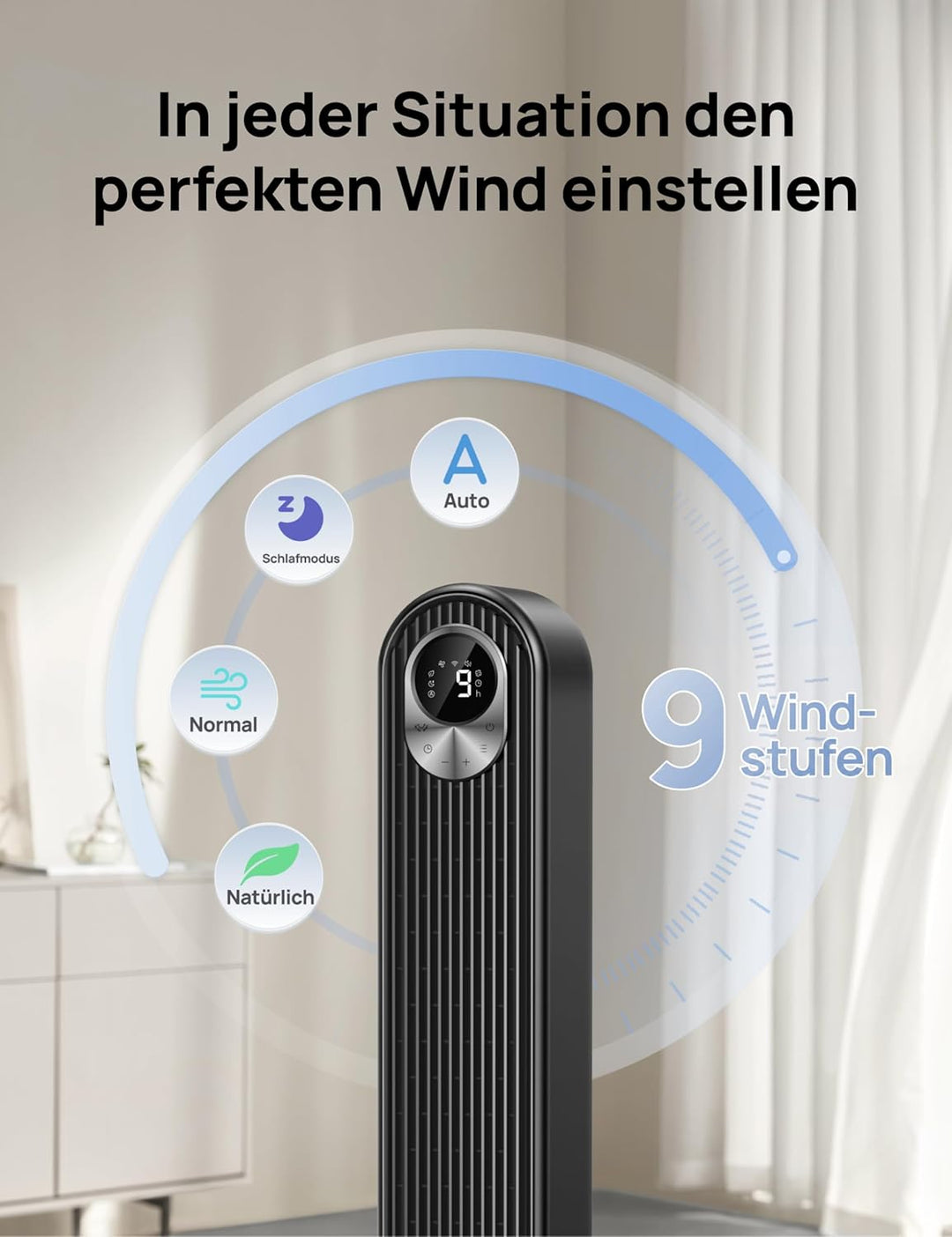 Dreo Smart Turmventilator mit WiFi Sprachsteuerung, Funktioniert mit Alexa, APP Steuerung, 90° Oszil