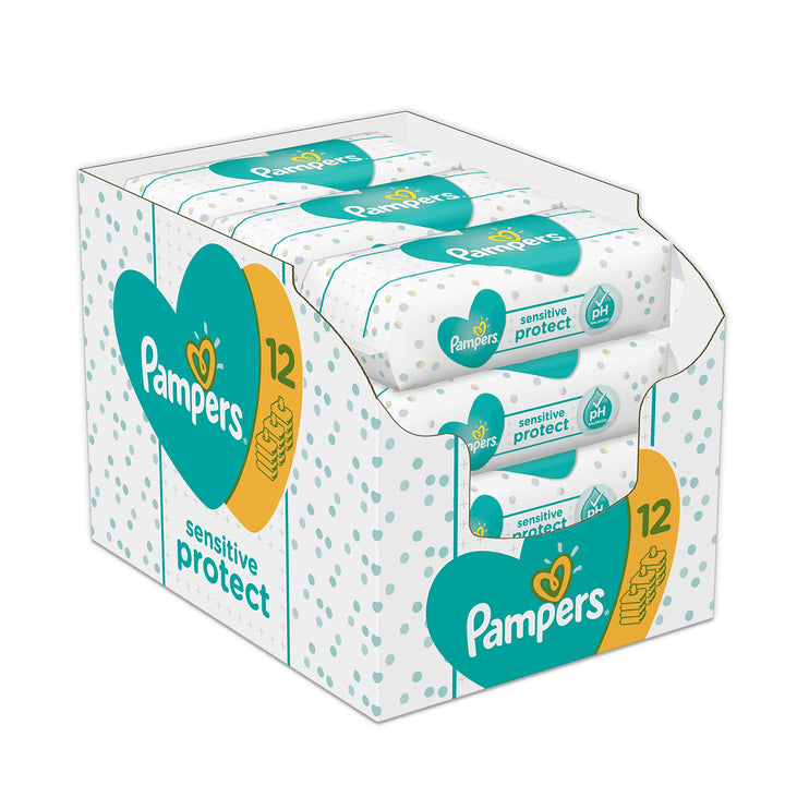 Pampers Sensitive Protect Feuchttücher, 12 Packungen (12 x 52 Stück) (Alte Version) 12 stück (1er Pa